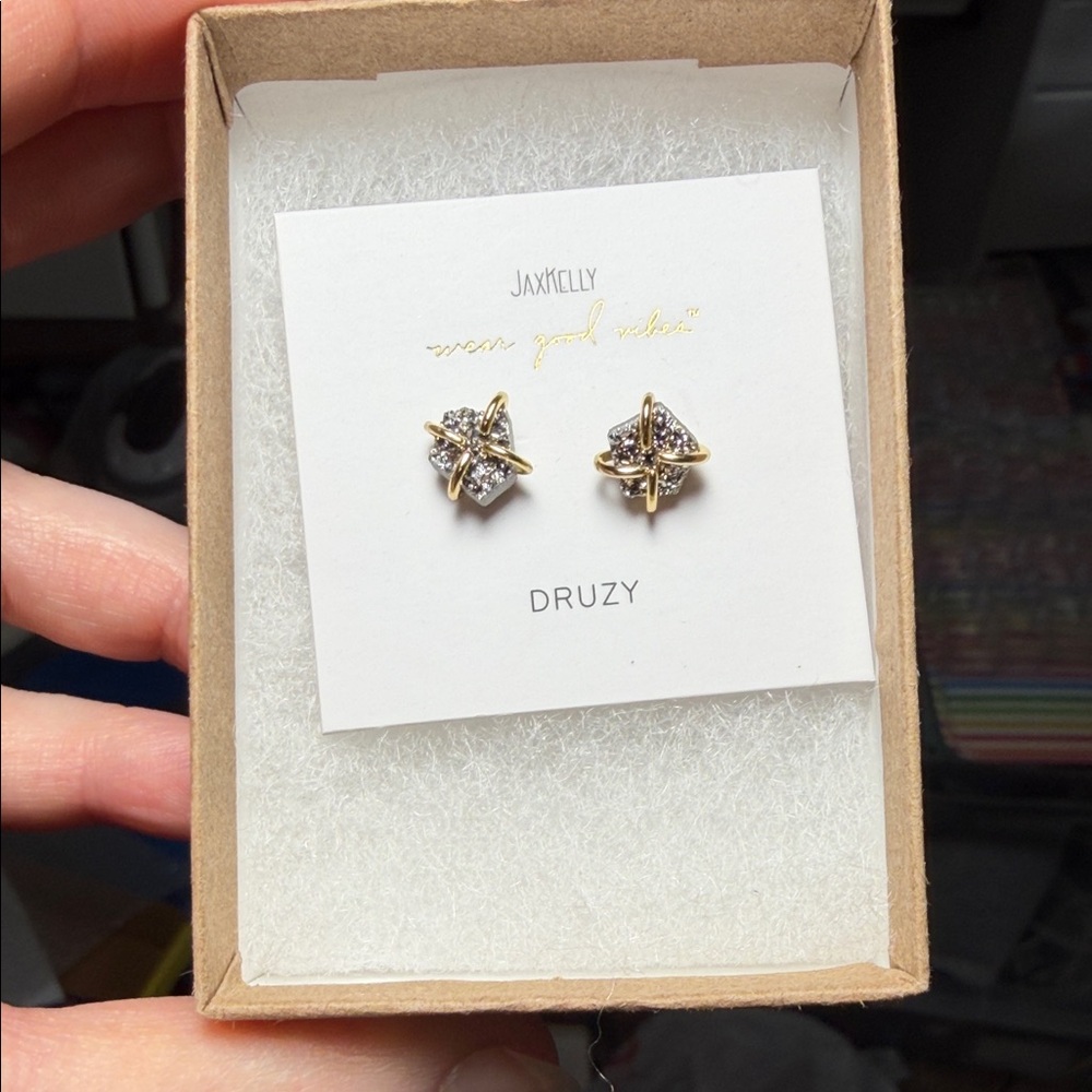 Gold Druzy Star Earrings